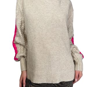 Sweater Beige Franja Fucsia