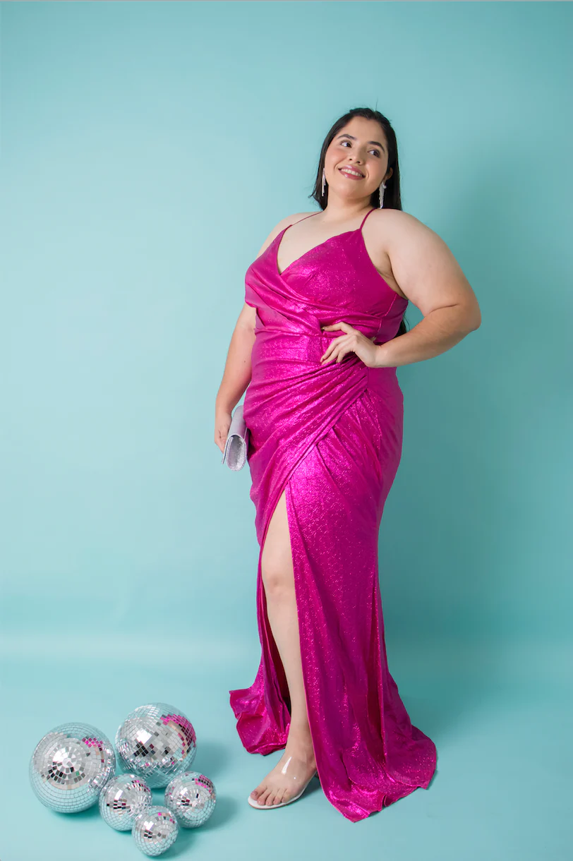 Maxi vestido de fiesta efecto brilloso