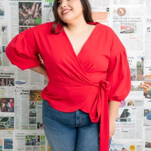 Blusa manga abullonada con lazo