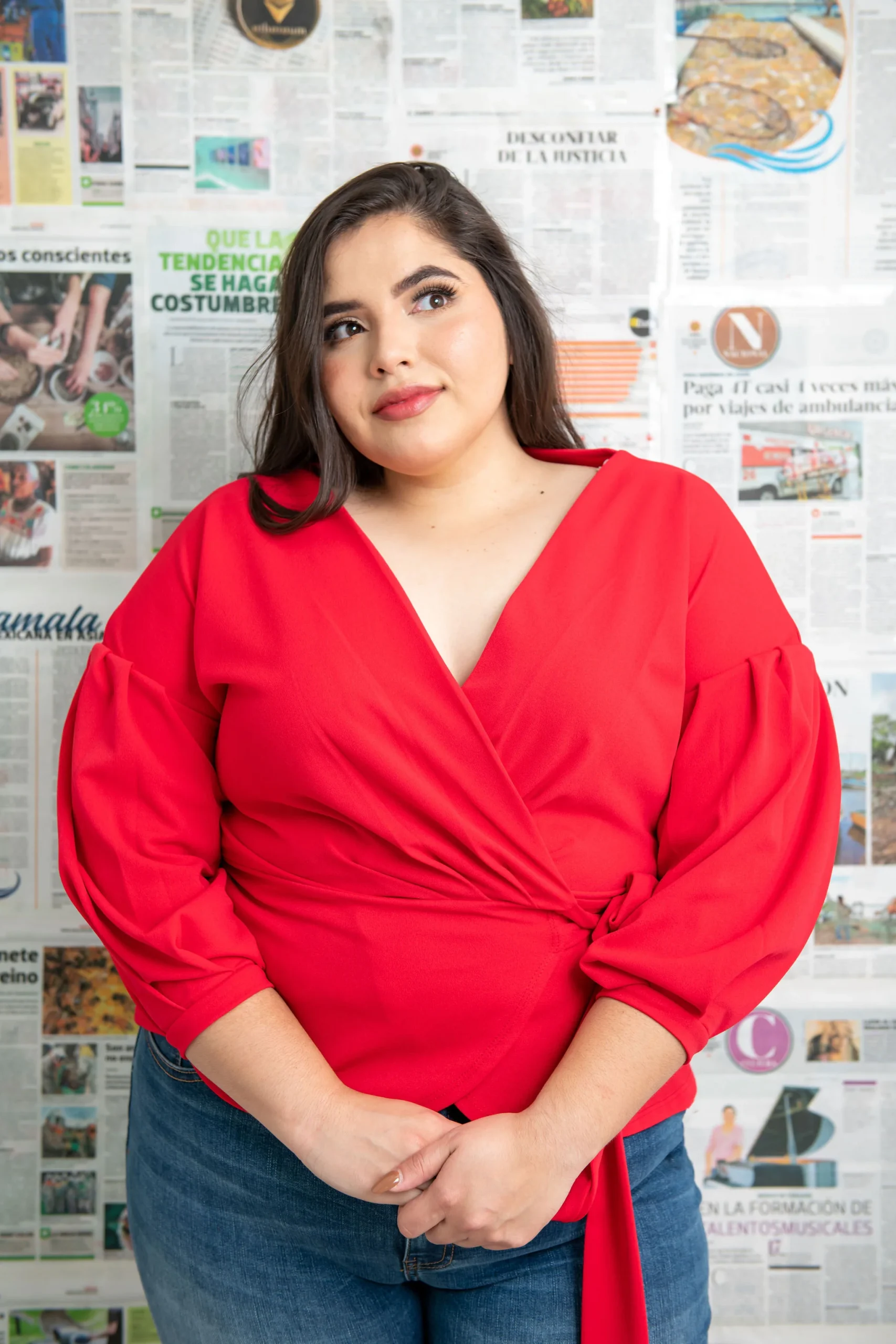 Blusa manga abullonada con lazo - Imagen 3