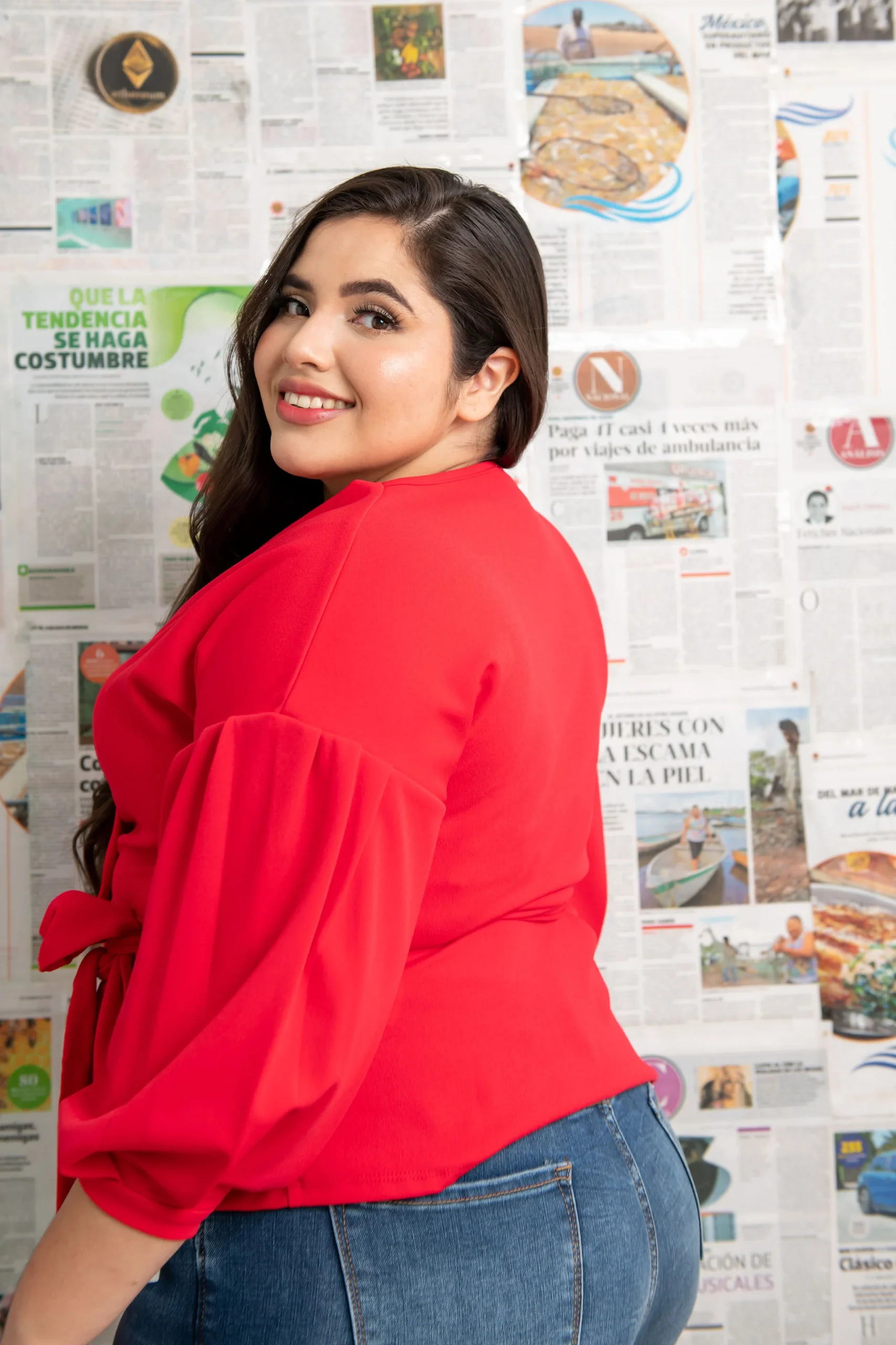 Blusa manga abullonada con lazo - Imagen 6