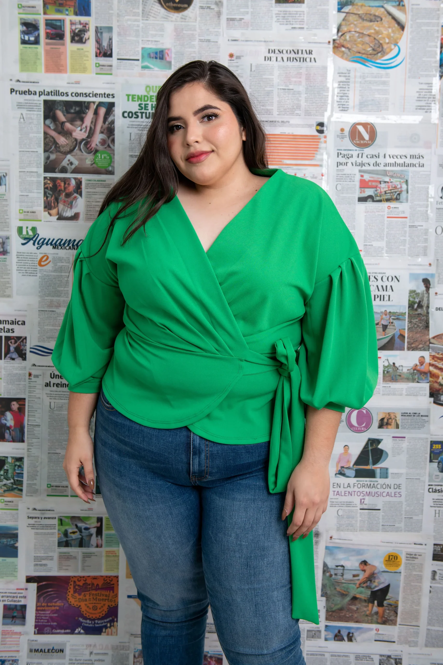 Blusa manga abullonada con lazo - Imagen 7