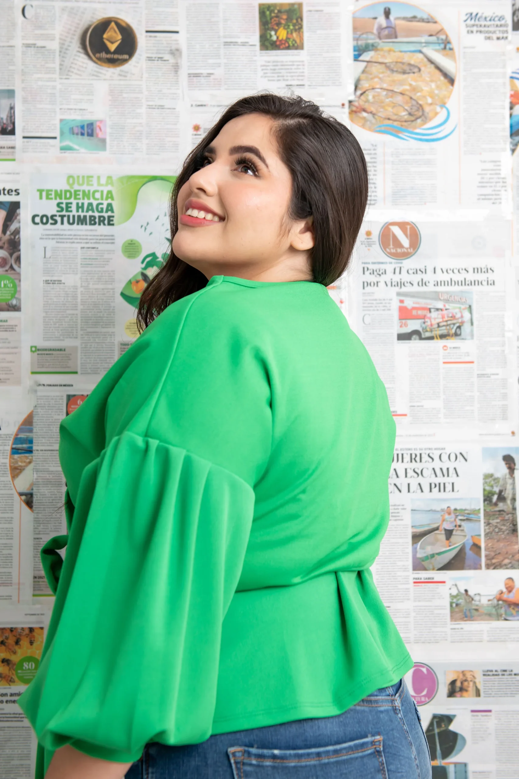 Blusa manga abullonada con lazo - Imagen 9