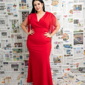 Maxi vestido de fiesta con barbas