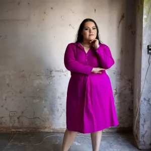 Vestido midi manga larga con nudo