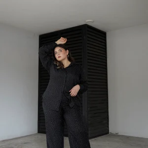 Set De Blusa Manga Larga  y Pantalón Con Piedras