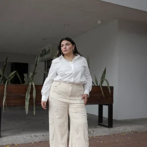 Pantalón Corte Wide con Perlas