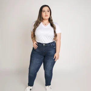 Jeans Skinny Tiro Alto con Deslavado Ligero