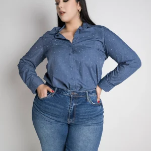 Blusa Camisera Mezclilla con Pedreria