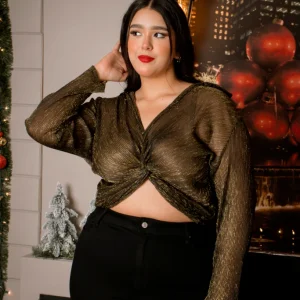 Blusa brillosa manga larga