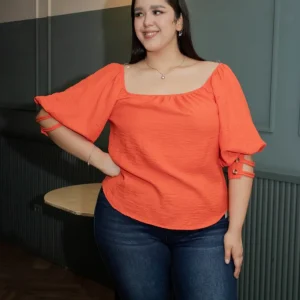 Blusa moda manga abullonada botones