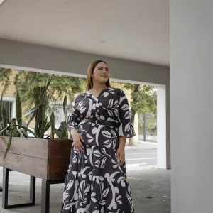 Vestido Estampado Cinto Manga 3/4