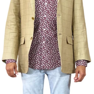 Blazer Café Cuadros Lino