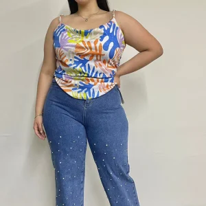 Jeans wide con pedrería