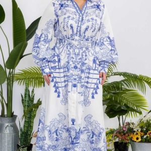 Vestido Con Lazo Midi Estampado