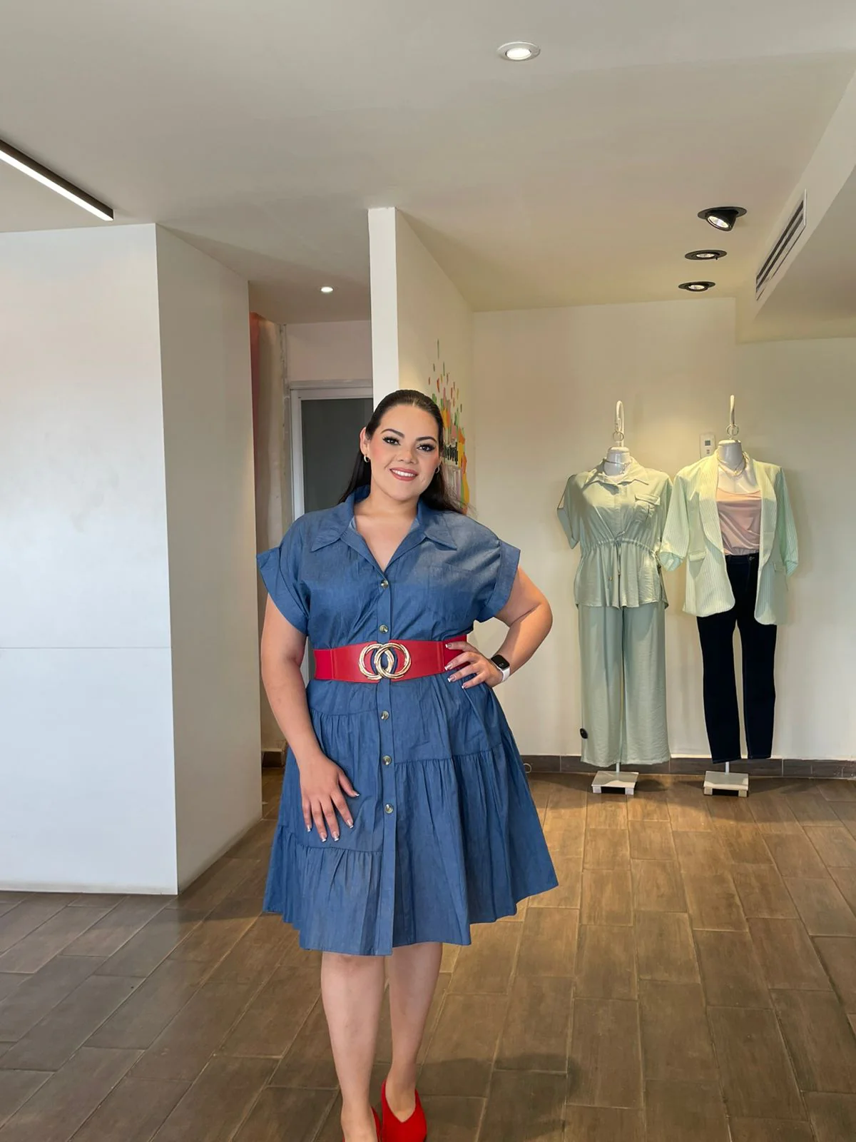 Vestido midi mezclilla con olan - Imagen 3