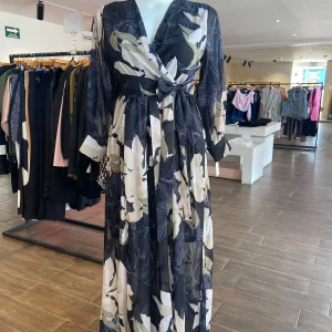 Vestido Estampado Cinto Manga Larga