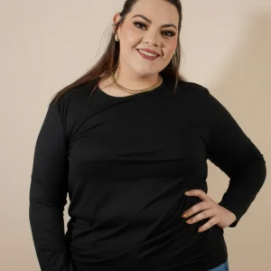 Blusa manga larga cuello redondo