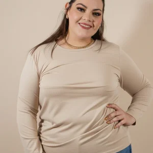 Blusa manga larga cuello redondo