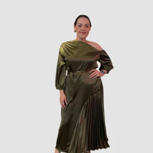 Vestido Satin Manga Larga